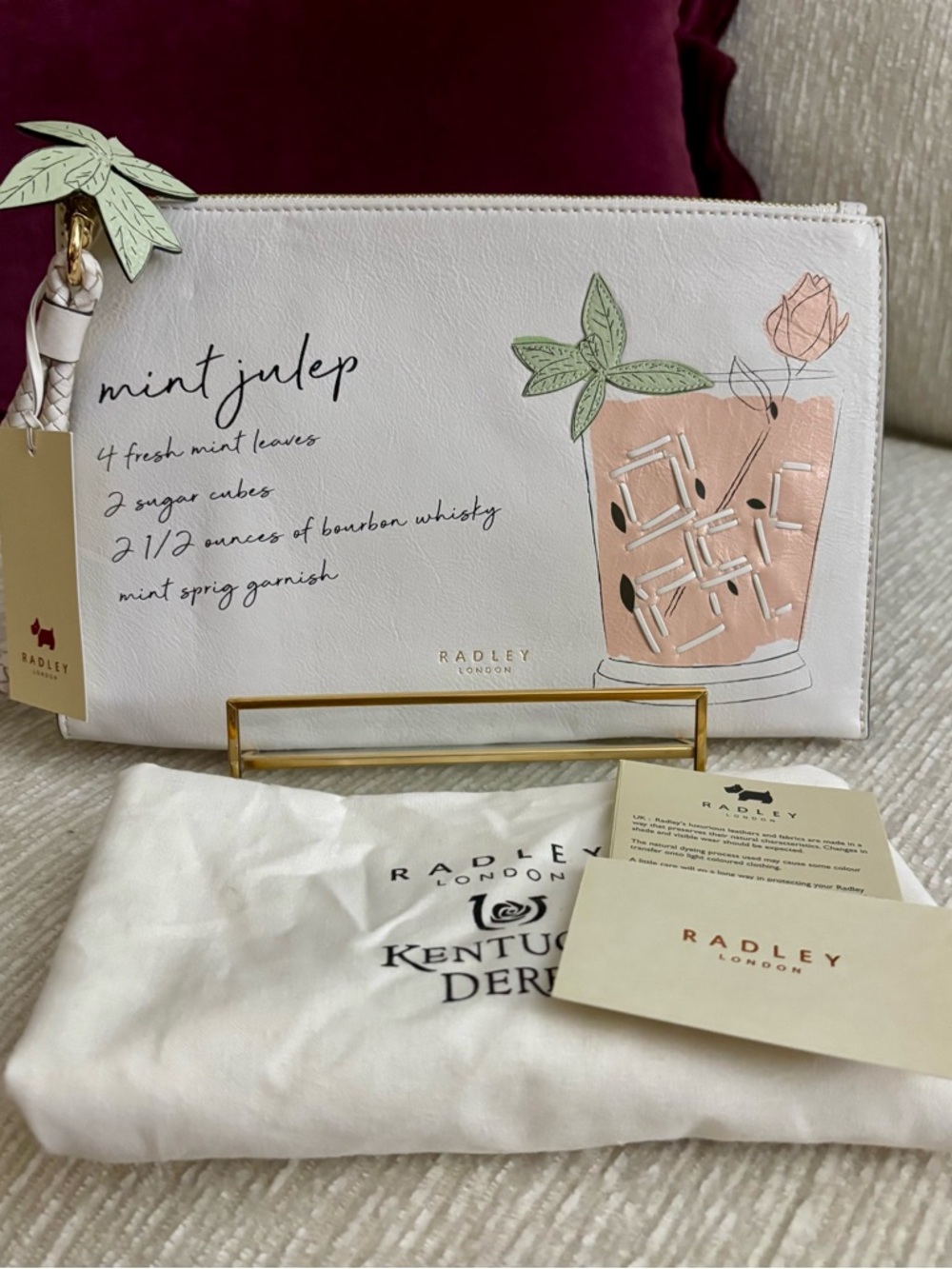 Radley London Kentucky Derby Mint Julep Leather Wristlet Clutch NWT